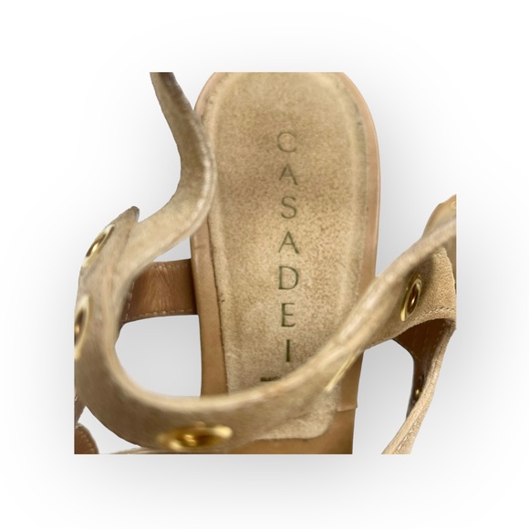 Casadei ♚ Renna Bamboo Platform Heels Grommet Sandals ♚ Sand Suede ♚ 38 7.5M 8M - Picture 11 of 16